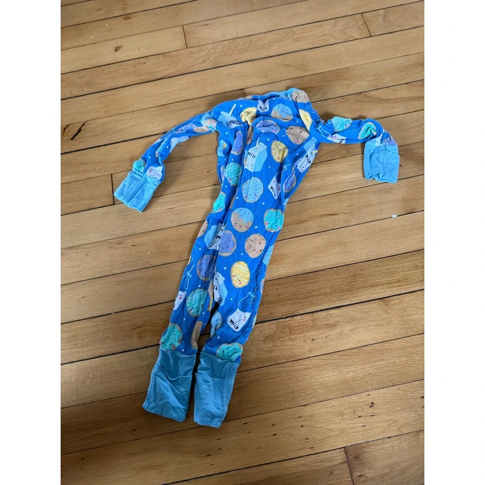Little Sleepies Milk and Cookies Bamboo Zippie Blue 3-6 Months Sleepsuit